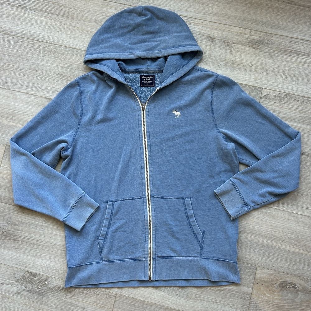 Abercrombie Fitch Hoodie Womens Large Full Zip Blue Lightweight‎ Jacket Pockets